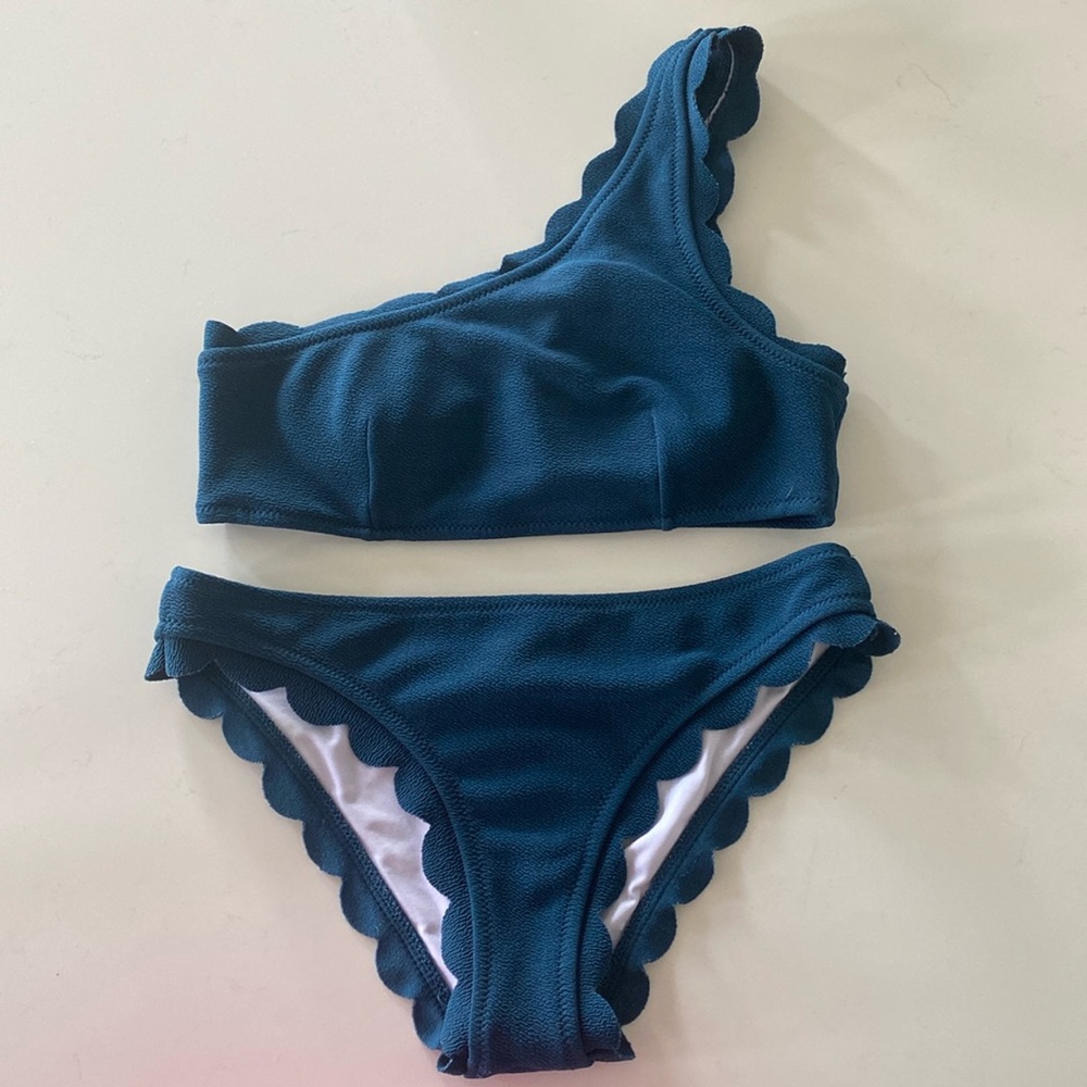 Cupshe Teal One Shoulder Scallop Edge Bikini Medium